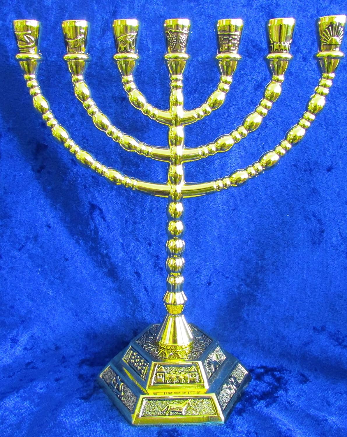 12 Tribes of Israel Jerusalem Temple Menorah choose from 3 Sizes Gold or Silver (Gold, 8 Inches): Home & Kitchen
