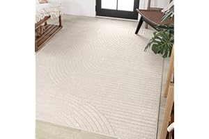 JONATHAN Y Hallie High-Low Curve Ivory/Cream Indoor/Outdoor Area Rug, 8x10, Minimalist, Pet Friendly, Non-Shedding, Stain Resistant, Hose-Washable for Backyard, Patio, Porch (SCN100B-8)