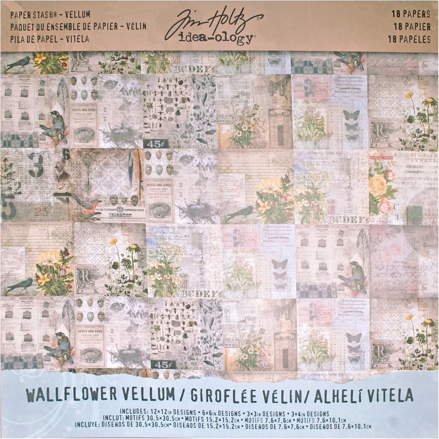 French Industrial Paper Stash by Tim Holtz Idea-ology, 36 Sheets, Double-Sided Cardstock, Various Sizes, Multicolored, TH93052