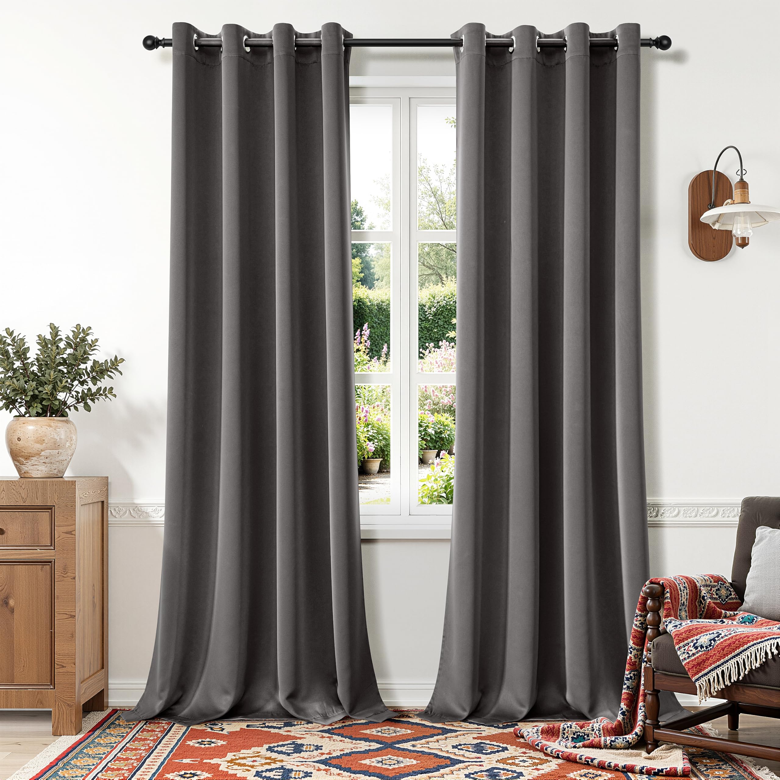 MIULEE Grey Blackout Curtains for Living Room 2 Panel Set, Premium Eyelet Curtains for Bedroom, Thermal Insulated Window Curtain Drapes, Black Out Curtain 90 Drop, Each Panel 66 x 90 Inches