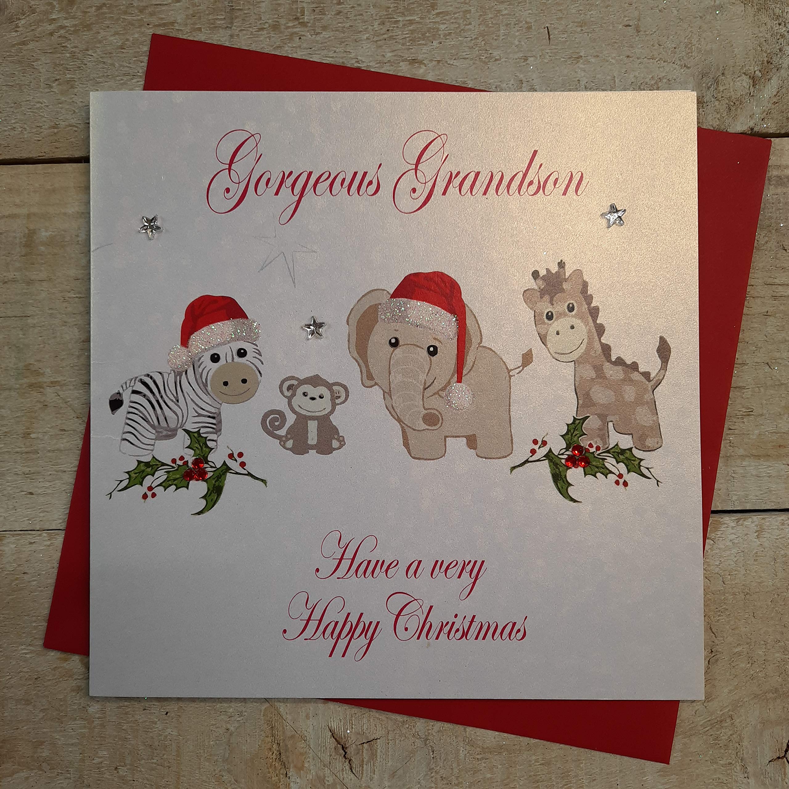 White Cotton Cards Gorgeous Grandson Have A Very Happy Handmade Christmas Card (Toys Design) Code x14-43