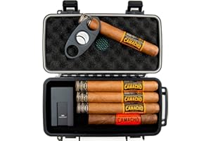 Kobi & Knight Travel Cigar Humidor Case with Cigar Cutter and Stand - Waterproof Dustproof Portable Cigar Case for 5 x 8-Inch Cigars - Cigar Aficionados Accessories - Cigars Gift Set for Men