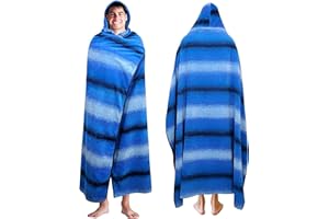 COTTON CRAFT Hooded Beach Towel – Oversized 58 x 68 Big & Huge Towel with Hood for Adults - 100% Cotton Jacquard Velour Pool Bath Wrap - Super Soft Absorbent Quick Dry – 450 GSM – Ombre Stripe Blue