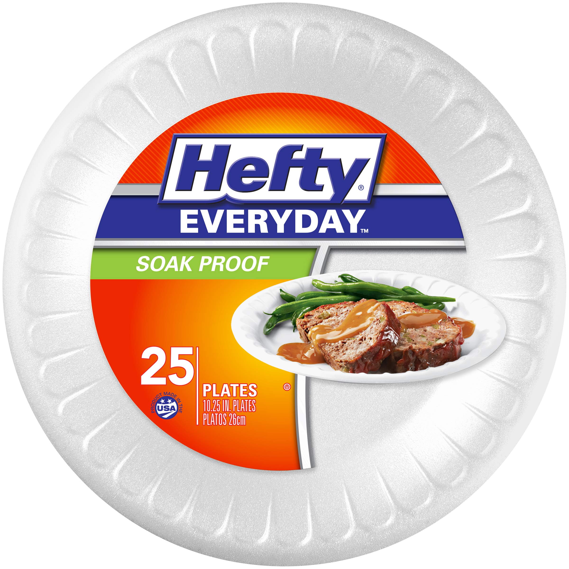 Hefty Everyday Foam Plates, 10 1/4 Inch Round, 25 Count (Pack of 10) Total 250 Count