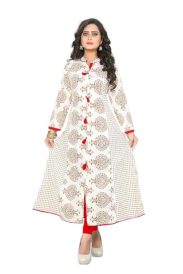 Navabi Export Womens Cotton A-Line White Color Kurta (VF-KU-80)