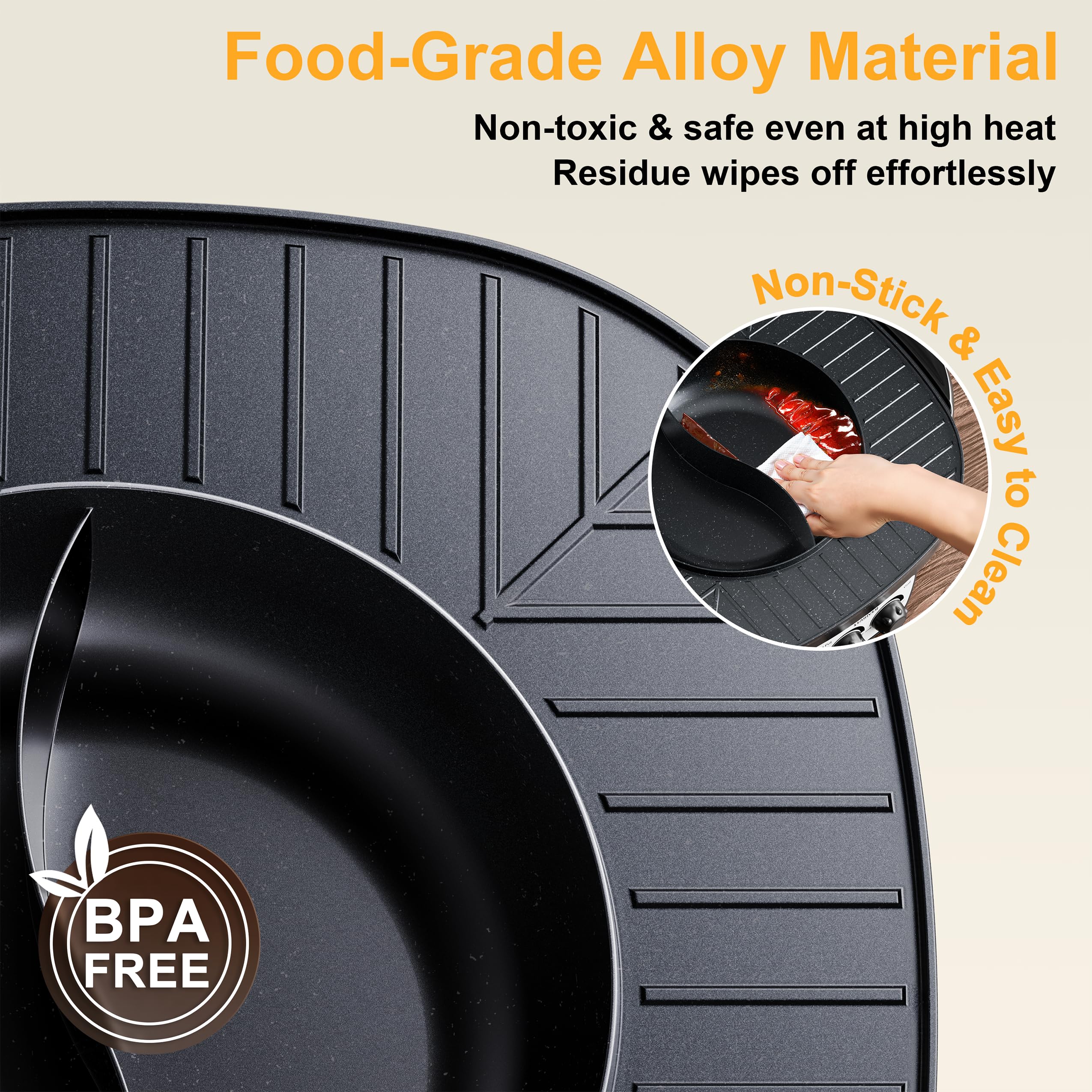 Stariver Hot Pot Electric with Grill 2 in 1, Indoor Korean BBQ & Shabu Shabu, Features Easy-clean Non-stick Coating, Dual Controls, 1800W Fast Heating, Perfect for Family Gatherings or Friends Parties