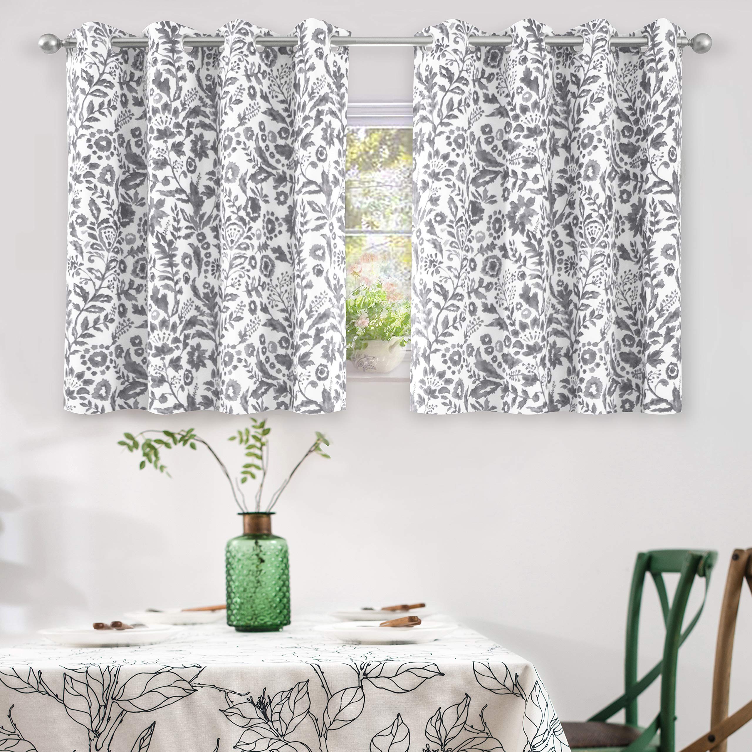 DriftAway Julia Blackout Curtains for Bedroom Gray Floral Watercolor Pattern Double Layer Thermal Insulated Sound Reducing Room Darkening Drapes for Living Room Grommet 2 Panels Each W52 x L36 Gray