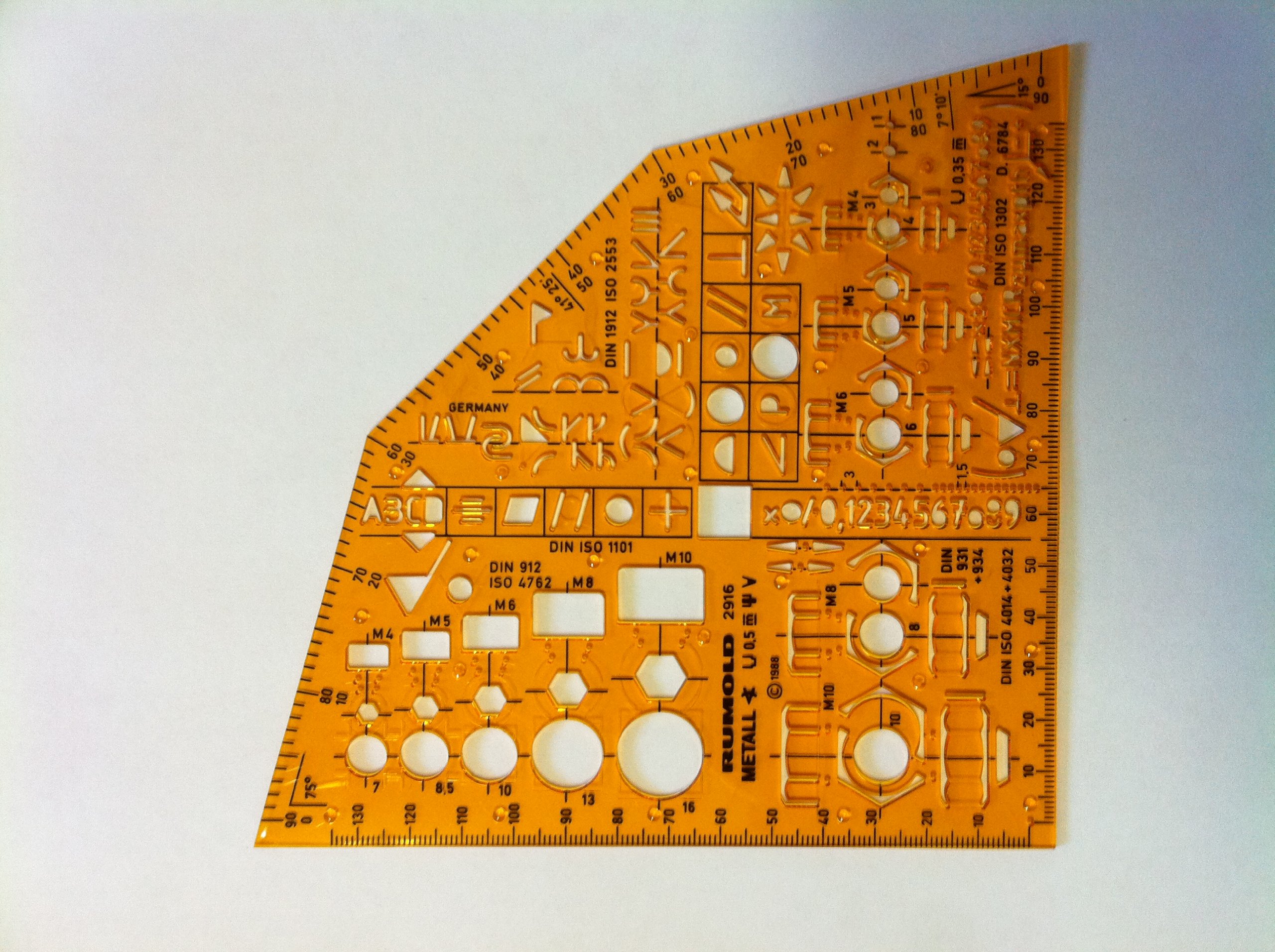 Rumold 2916 Metal Angle for Drawing and Measuring Orange/Clear