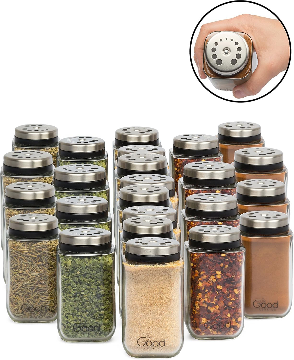 Set of 24 Premium Seasoning Shaker Rub Container Tins with 6 Pouring
