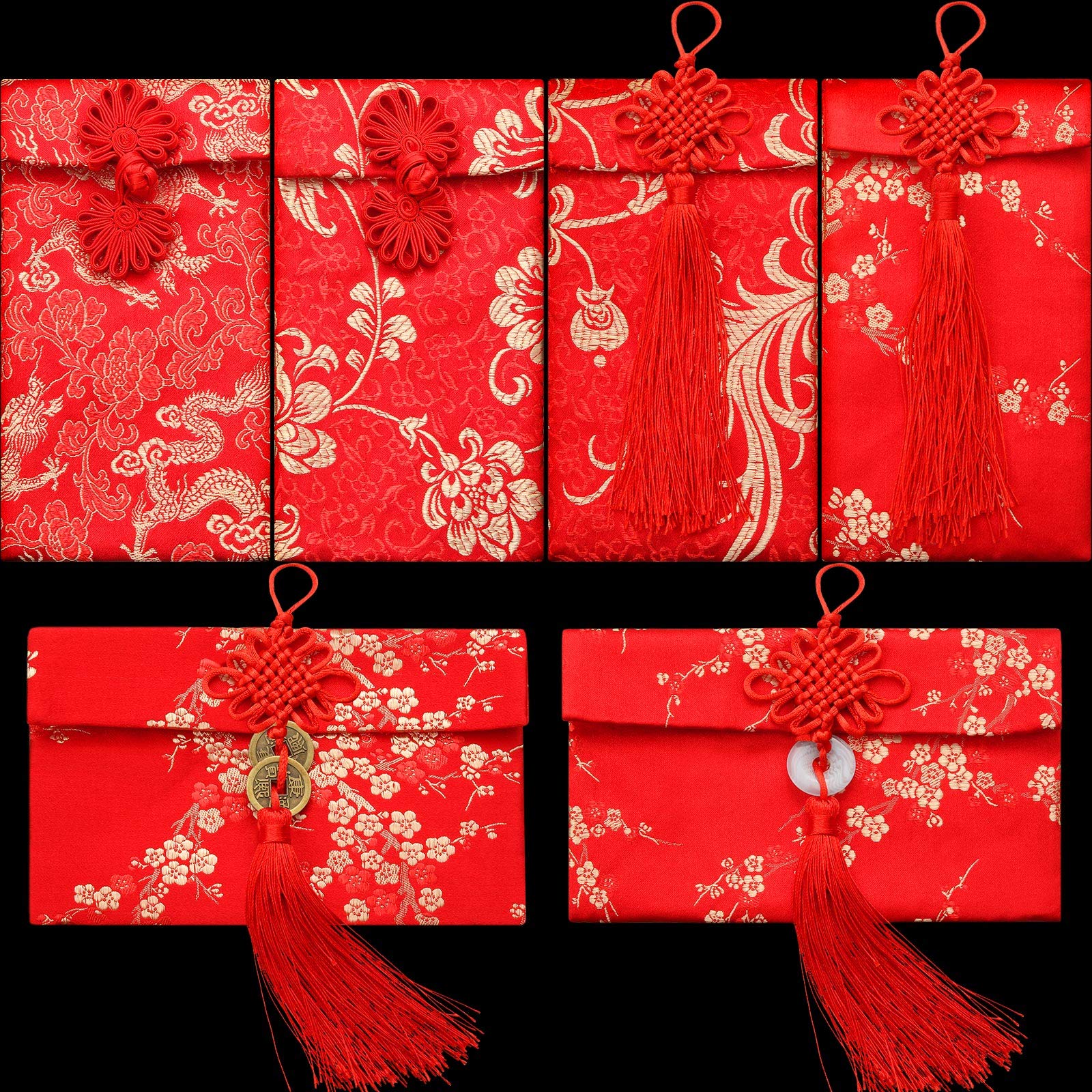 Photo 1 of Shappy 6 Pieces 2025 Chinese New Year Red Envelopes silk chinese money envelopes Hong Bao Red Card Pocket Lucky Money for Spring Festival(Stylish Style)