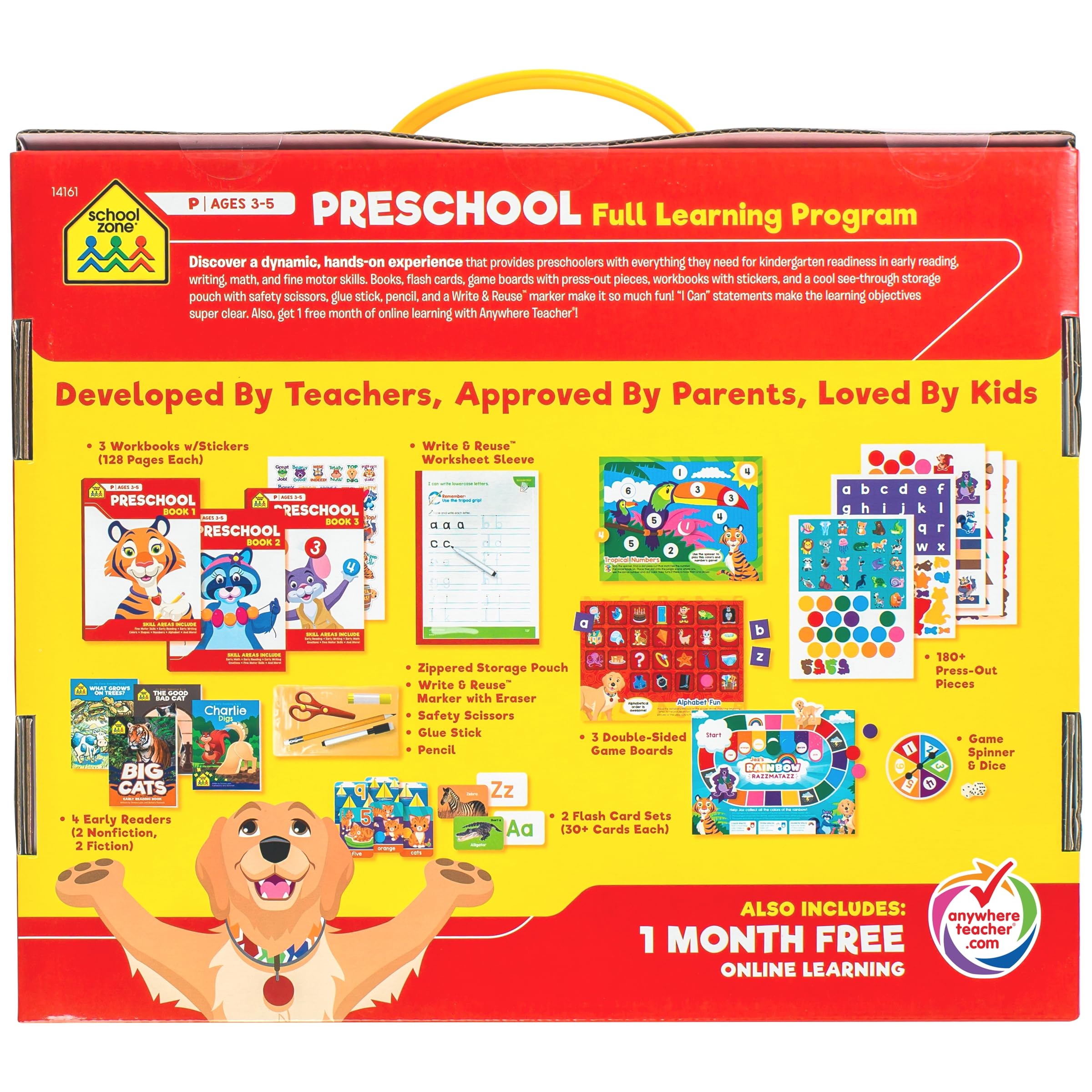 School Zone Full Learning Program for Preschool: Curriculum Set of Workbooks, Flash Cards, Early Reading, Educational Games, Write & Reuse, Alphabet, Numbers, Math, Colors, Shapes, Stickers, and More