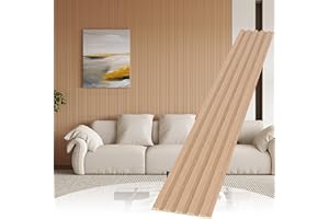 POHARE WPC Slat Wall Paneling,8-Pack 3D WPC Wood Wall Panels,Acoustic Wall Panels for Interior Wall Decor,Living Room,Bedroom,Oak,95 x 6 in