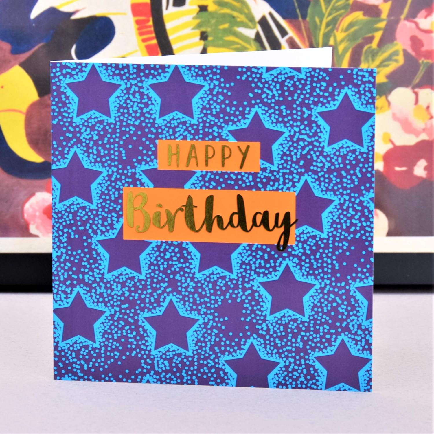 Claire Giles Greeting Cards, Happy Birthday Card, Blue Stars Design Greeting Card, Text Foiled in Shiny Gold - Image 5