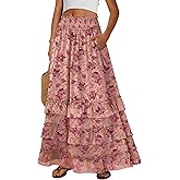 ANRABESS Maxi Skirts for Women Summer Boho Tiered Flowy Elastic High Waist Beach Long Skirt Casual Spring Vacation Outfits