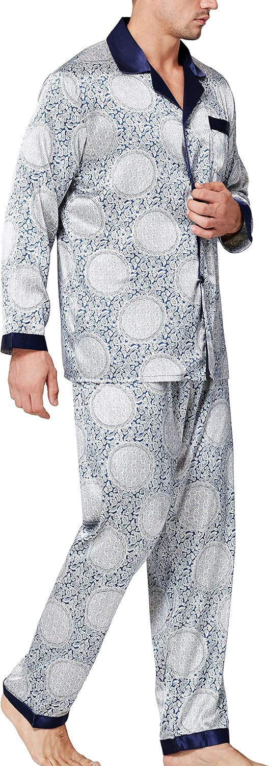 Lonxu Mens Satin Pajamas Set Sleepwear Loungewear S~3XL Plus at  Men’s Clothing store