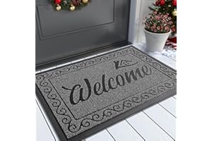 Yimobra Welcome Mat, Heavy Duty Sturdy Door Mats for Home Entrance Outdoor Indoor, Front Doormat for Outside Patio Floor Entry Porch Garage Office, Waterproof, Low Profile, 29.5x17, Black Grey