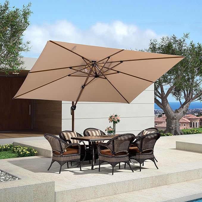 Amazon Com Purple Leaf 9 X 12 Double Top Deluxe Wood Pattern Rectangle Patio Umbrella Offset Hanging Umbrella Outdoor Market Umbrella Garden Umbrella Beige Garden Outdoor