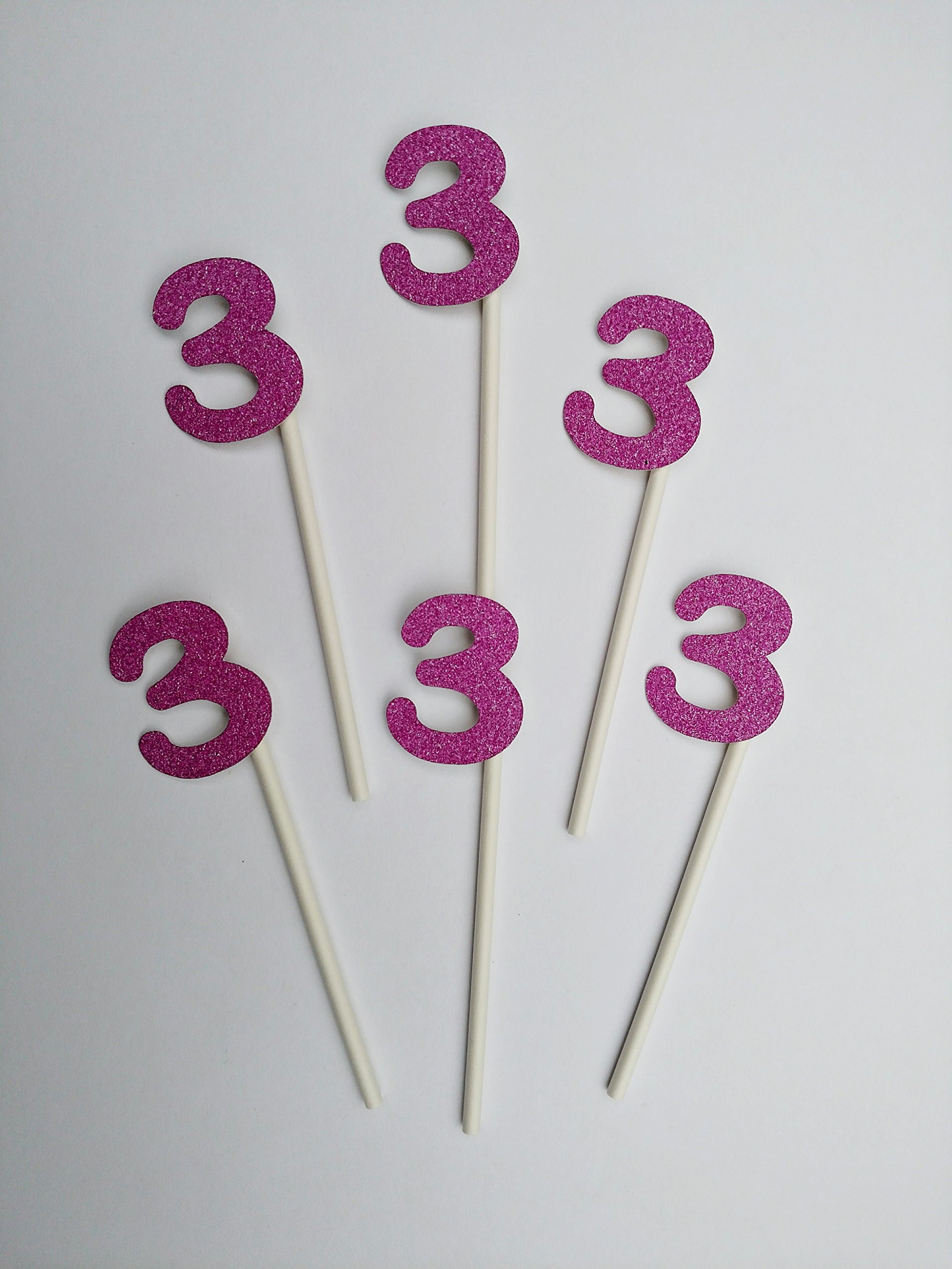 3rd Birthday Cupcake Toppers In Pink Glitter (20 Count) Third