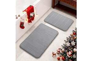 Yimobra Memory Foam Bathroom Rugs Sets 2 Piece - Super Soft Absorbent Quick Dry Bath Mat Set, Machine Washable Non Slip Floor Carpet for Tub Shower & Single Sink (17x24 & 31.5x20 Inch, Gray)