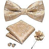 JEMYGINS Paisley Pre-tied Bow Tie and Pocket Square Cufflinks Lapel Pin Sets for Men 4PCS