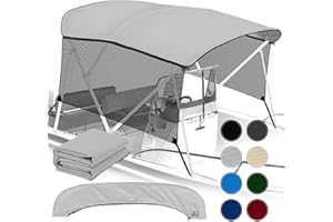 KNOX Universal 3 Bow Bimini Top Replacement Canvas & Detachable Sidewalls with Storage Boot, 900D Marine Grade Sun Shade Boat Canopy with Mesh Side Blocks, No Frame, 73-78" W, Light Gray