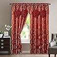 Elegant Comfort Luxurious Beautiful Curtain Panel Set with Attached Valance and Backing 54" X 84 inch (Set of 2), Burgundy