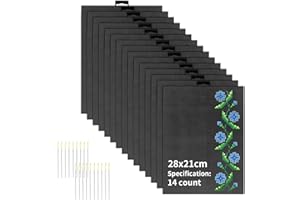 TCAIRG 15pcs 14 CT Plastic Mesh Canvas Sheets for Embroidery Making, Cross Stitch Plastic Black Mesh Screen for Crafts DIY Crochet Projects, Make Aquarium Dividers, 8.2X11 Inch (20Pcs Weaving Needles)