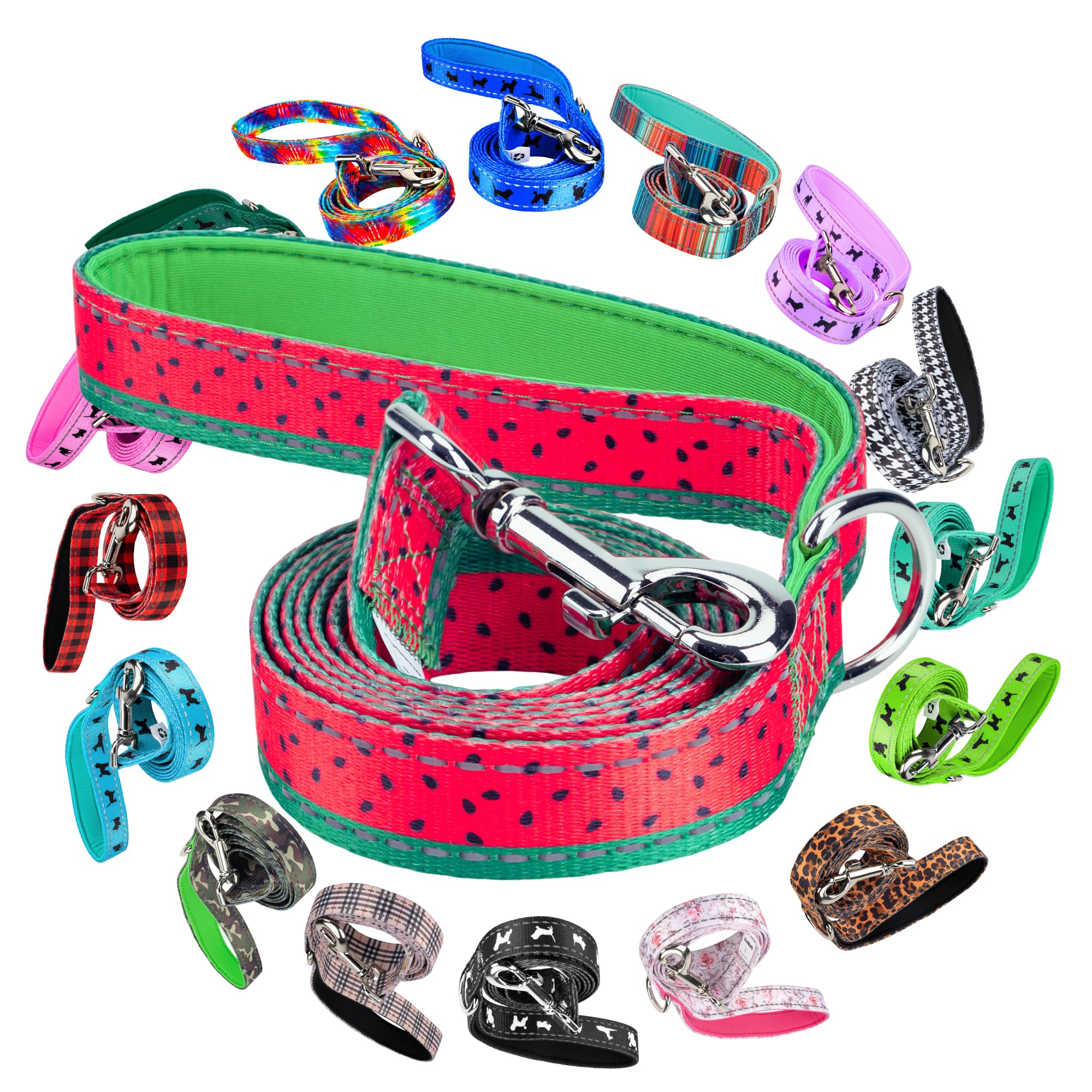 Photo 1 of EcoBark Dog Leash - Soft & Reflective Comfort Leash with Padded Handle - Safe, Strong, & Durable for Small, Medium or Large Dogs (Watermelon)