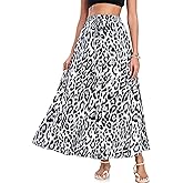 VintageClothing Long Skirts for Women Leopard Print Flowy Summer Flared A Line Maxi Skirts Elastic Waisted Trendy Dress