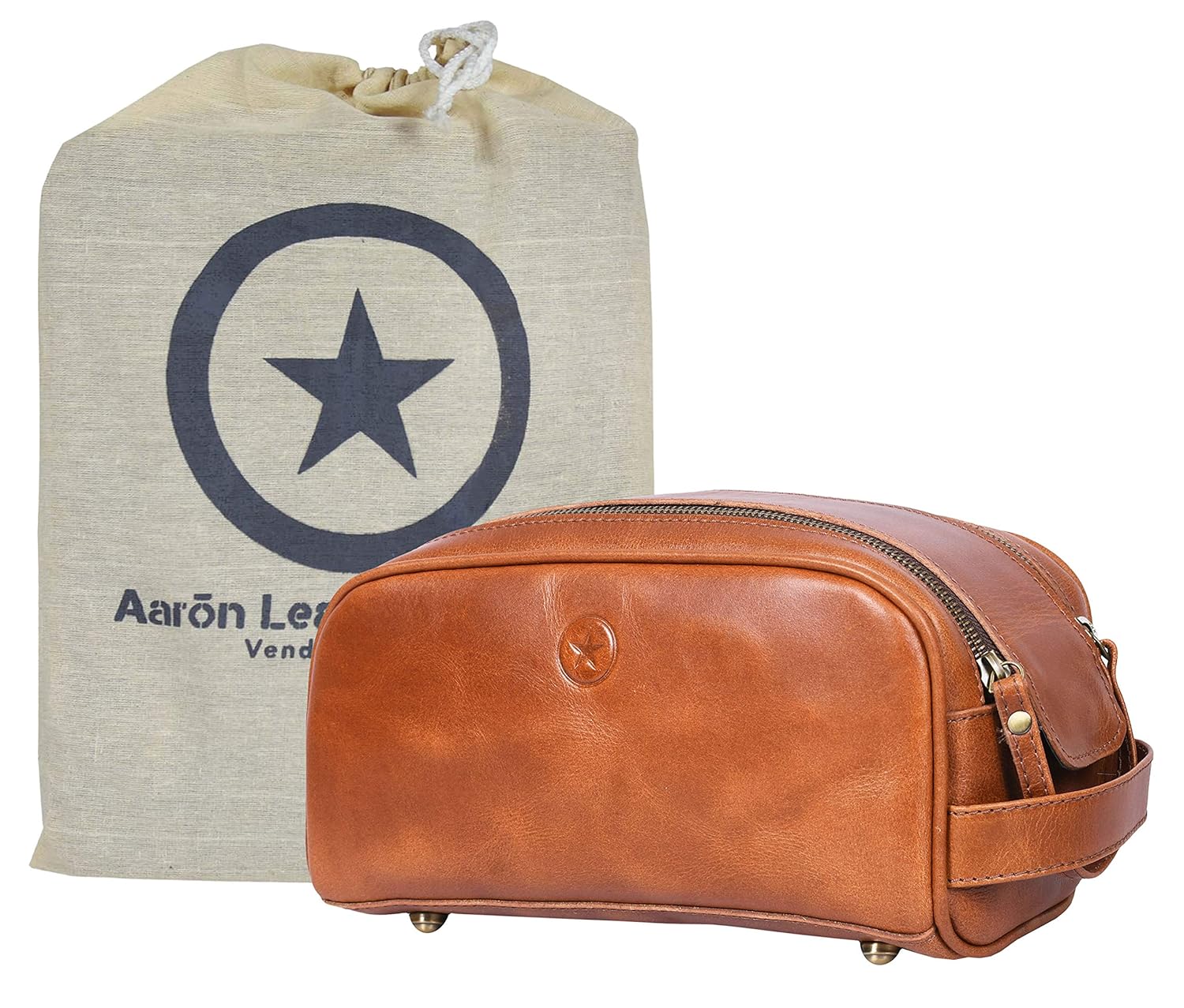 10" Premium Leather Toiletry Travel Pouch With Waterproof Lining | King-Size Handcrafted Vintage Dopp - Kit ~ Gift for Father's Day By Aaron Leather Goods (Russet)