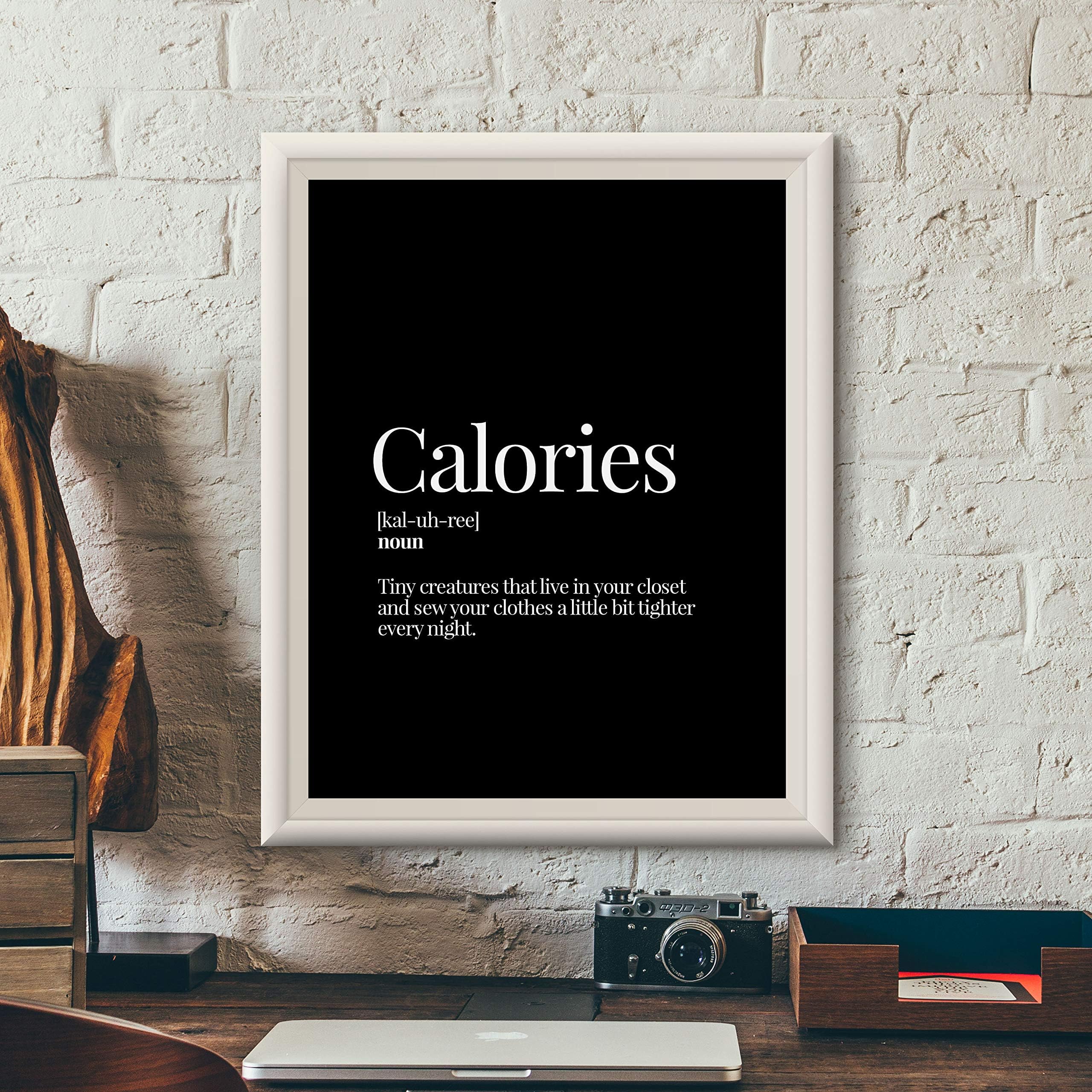 MOS BestOfBharat Calories Funny Dictionary Definition Food Series Synthetic Wall Decor Framed Art (Black)