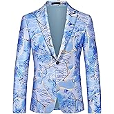 MOGU Men's Floral Tuxedo Blazer Slim Fit Jacquard Suit Jacket – Stylish Prom Party Sport Coat for Wedding Prom Casual Events