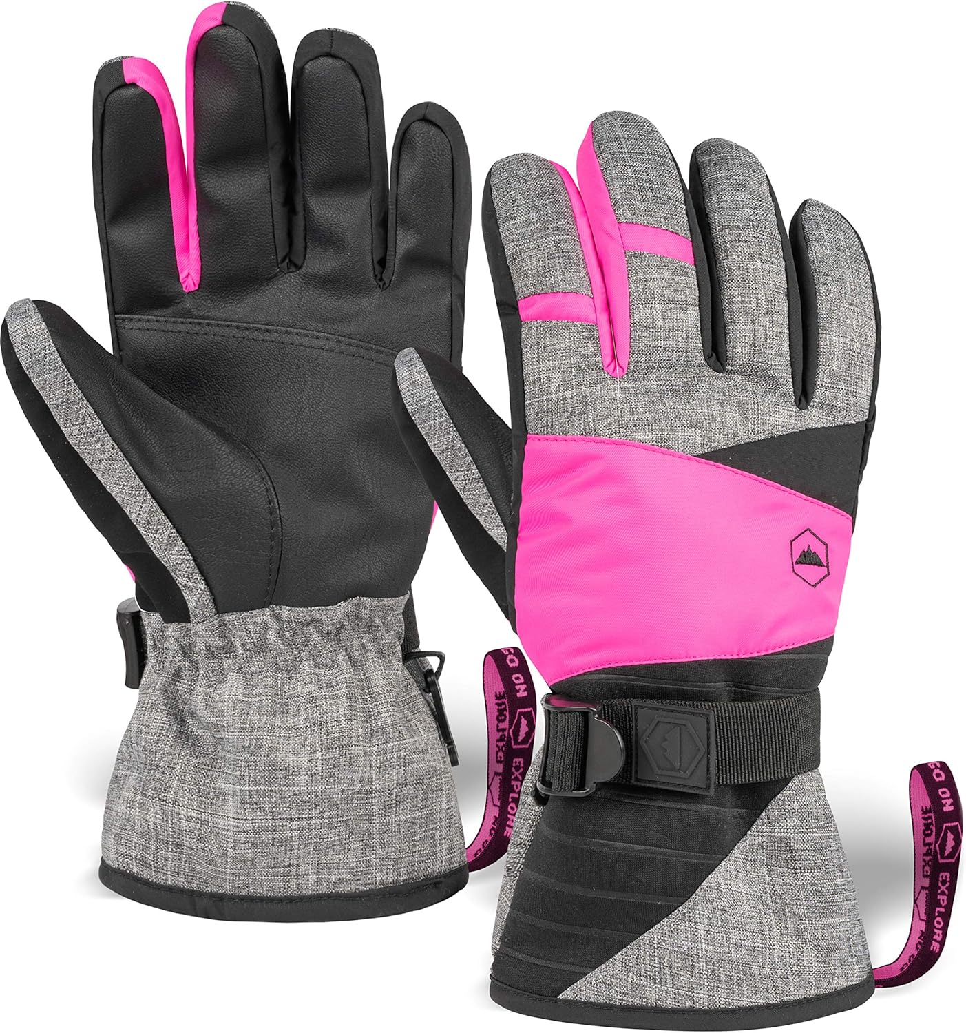 Womens Snow & Ski Gloves - Waterproof & Windproof Winter Snowboard Gloves for Cold Weather Skiing & Snowboarding - With Nylon Shell, Thermal Insulation, Synthetic Leather Palm & Wrist Straps : Clothing