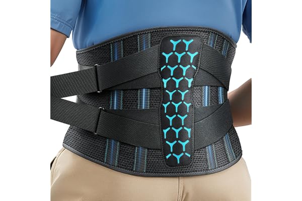 Rakiie Back Support for Lower Back Pain Relief, Ergonomic Back Brace for Women & Men, Adjustable Straps and Soft Breathable M