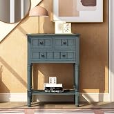 Knocbel Slim Antique Entry Console Table with Drawers &amp; Bottom Open Shelf, Solid Wood Sofa Couch Table for Entryway Hallway Living Room (Navy)