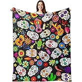 Sugar Skull Blanket Throw Cozy Soft Fleece Ultra Warm Plush Flannel for Sofa Bed Couch Home Office Lightweight Gifts Women Men 50