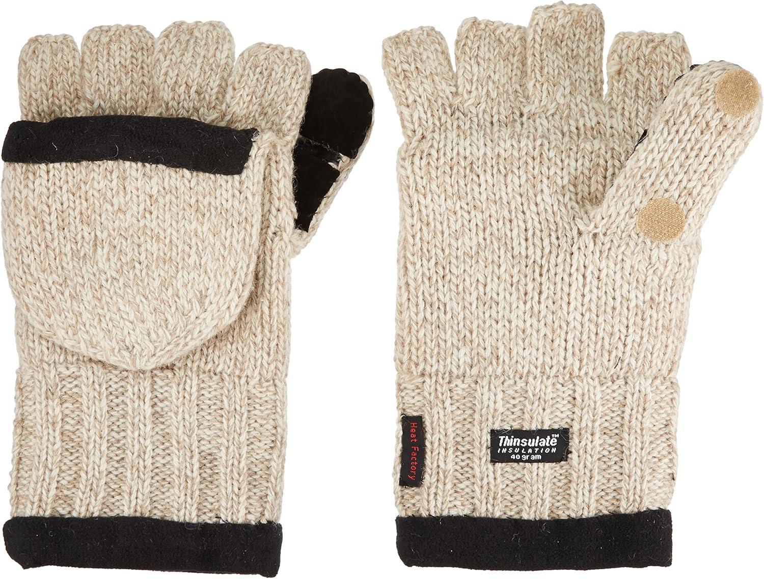 Heat Factory 994mens FleeceLined Ragg Wool Gloves with FoldBack