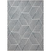 Nicole Miller New York Patio Country Ombre Geo Indoor Outdoor Area Rug, UV Fade Resistant, Low Pile, Navy Blue/Cream, 7'9"x10