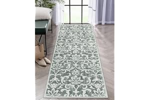 Morebes Vintage Rugs for Kitchen Floor,Rug Runners for Hallways 6 Feet Non Slip,Washable Bath Mat Distressed Floral Indoor Floor Carpet Runner for Entryway Laundry Room Foyer,Light Grey
