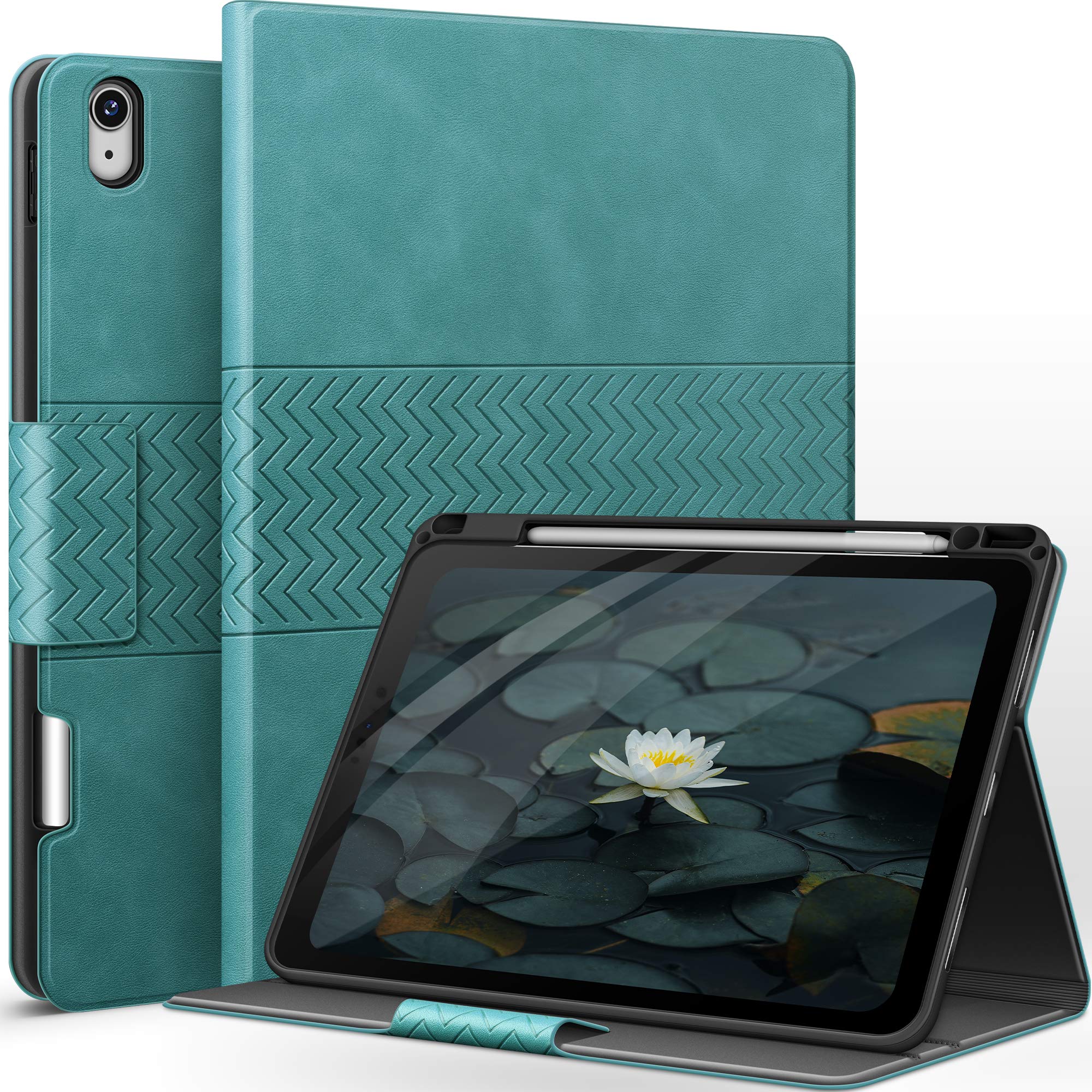 AUAUA Case for iPad Air 11 Inch M4/M3/M2 (2026/2025/2024), iPad Air 5th/4th Generation (2022/2020) with Pencil Holder, Auto Sleep/Wake, Adjustable Angle (Green)