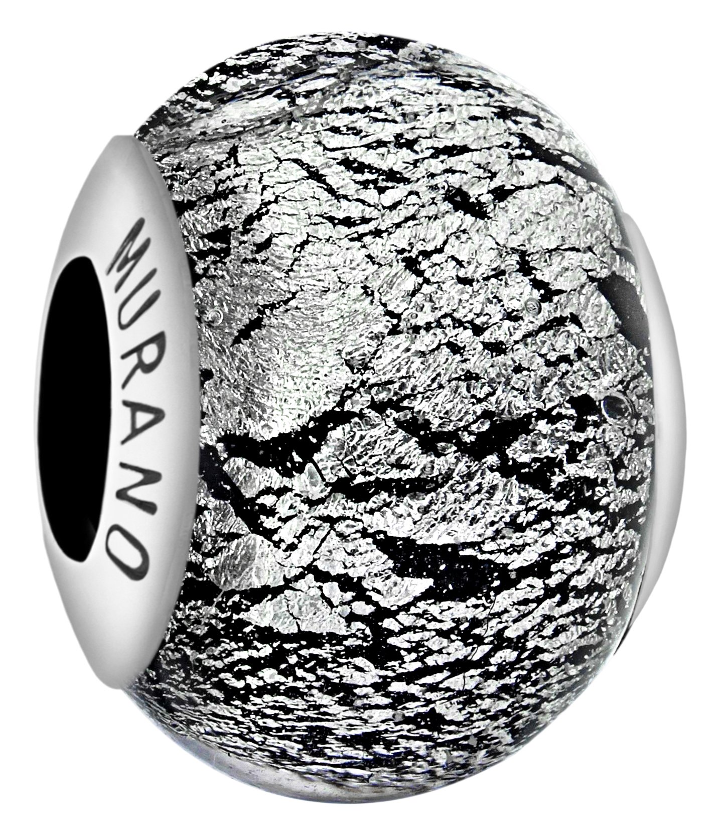 Tuscany Silver Women's Sterling Silver Black and Silver Murano Bead