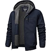 TACVASEN Men's Work Utility Jackets Duck Canvas Waterproof Jackets Heavy Duty Coats Winter Sherpa Fleece Lined Hoodies