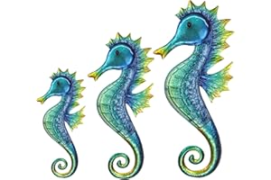 JOYBEE HOME&GARDEN JOYBee 3Pcs 18inch 14inch 11.5inch Coastal Ocean Metal Large Seahorse Wall Art Decor Family Set,Decorations for Outdoor Indoor Bathroom Kitchen Garden Bedroom Patio,Porch or Fence