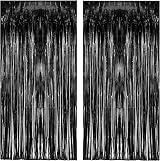 GREATRIL Black Tinsel Foil Fringe Curtain 2 Pack 3.2ft x 8.2ft Backdrop