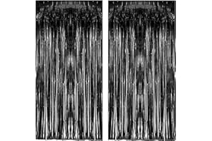 Black Tinsel Backdrop Curtain - GREATRIL Tinsel Curtain Party Backdrop Streamers for Wizard Birthdays/Stranger Theme/Doorway/Halloween Decorations Party - 2 Packs