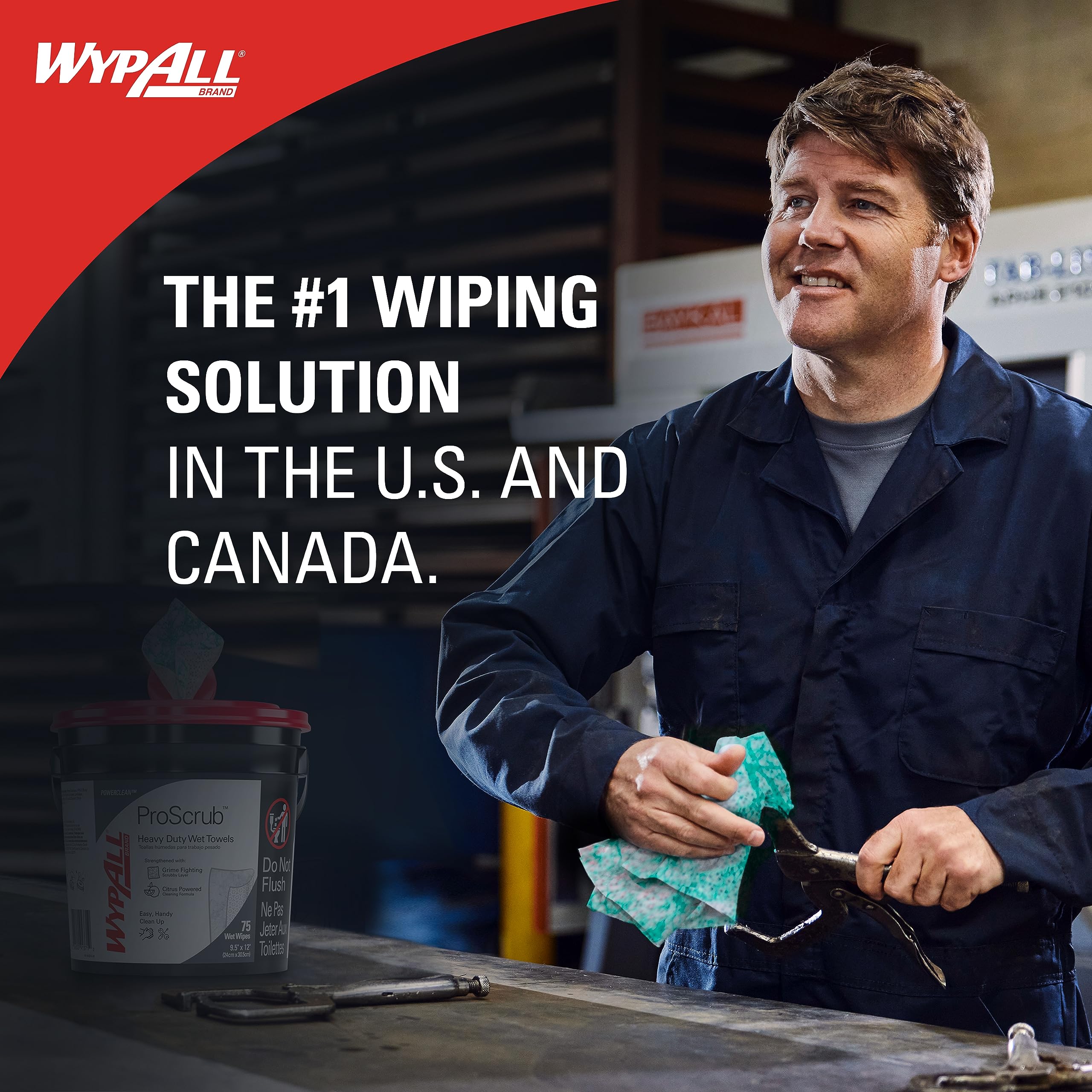 WypAll PowerClean ProScrub Heavy Duty Wet Towels (91371), Dual Action Cleaning, Large 9.5