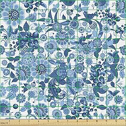 Lunarable Blue Floral Fabric by The Yard, Russian