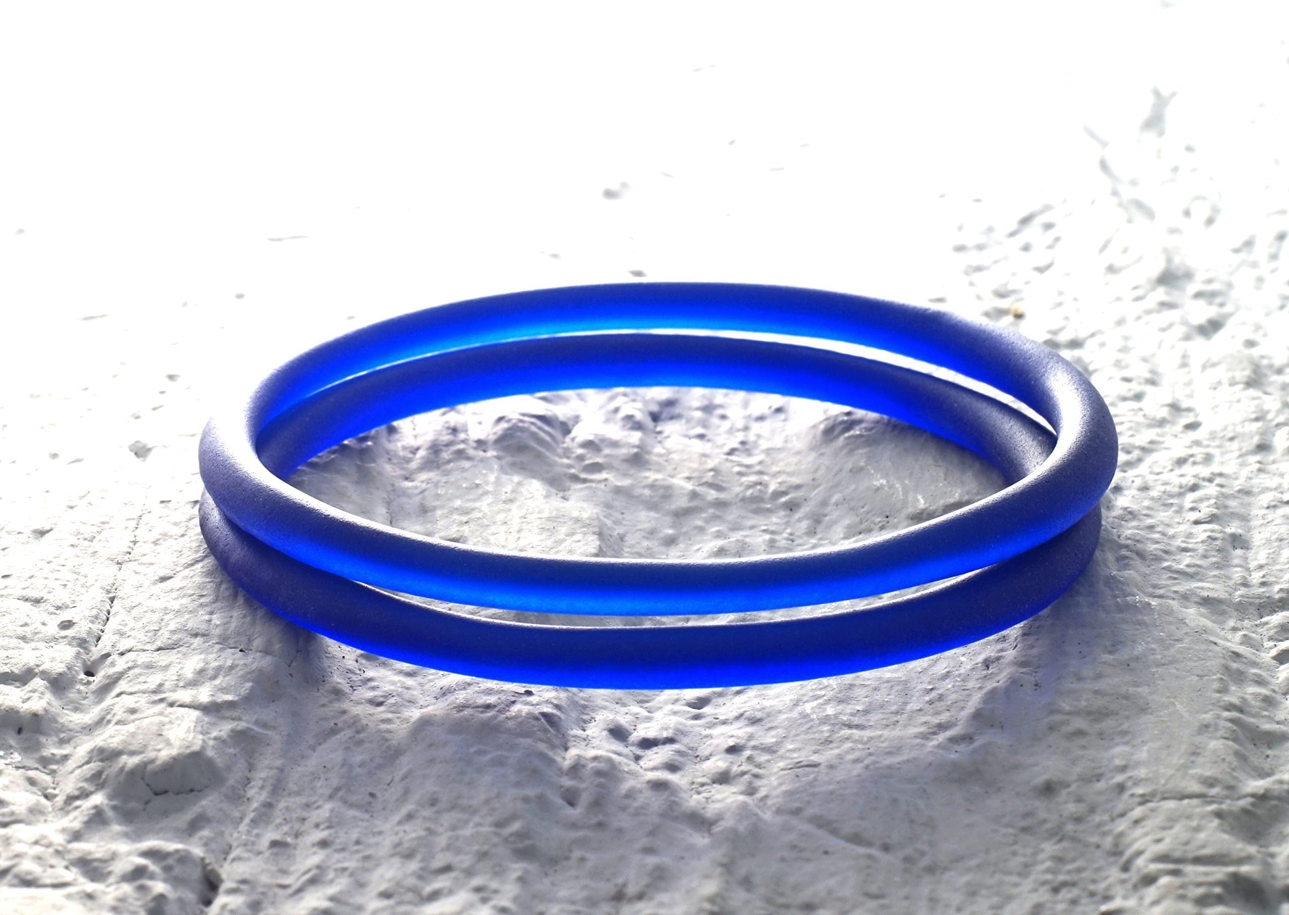 Cobalt Blue Stackable Bangles - Set of Two - Recycled Riesling Wine Bottle Bracelets