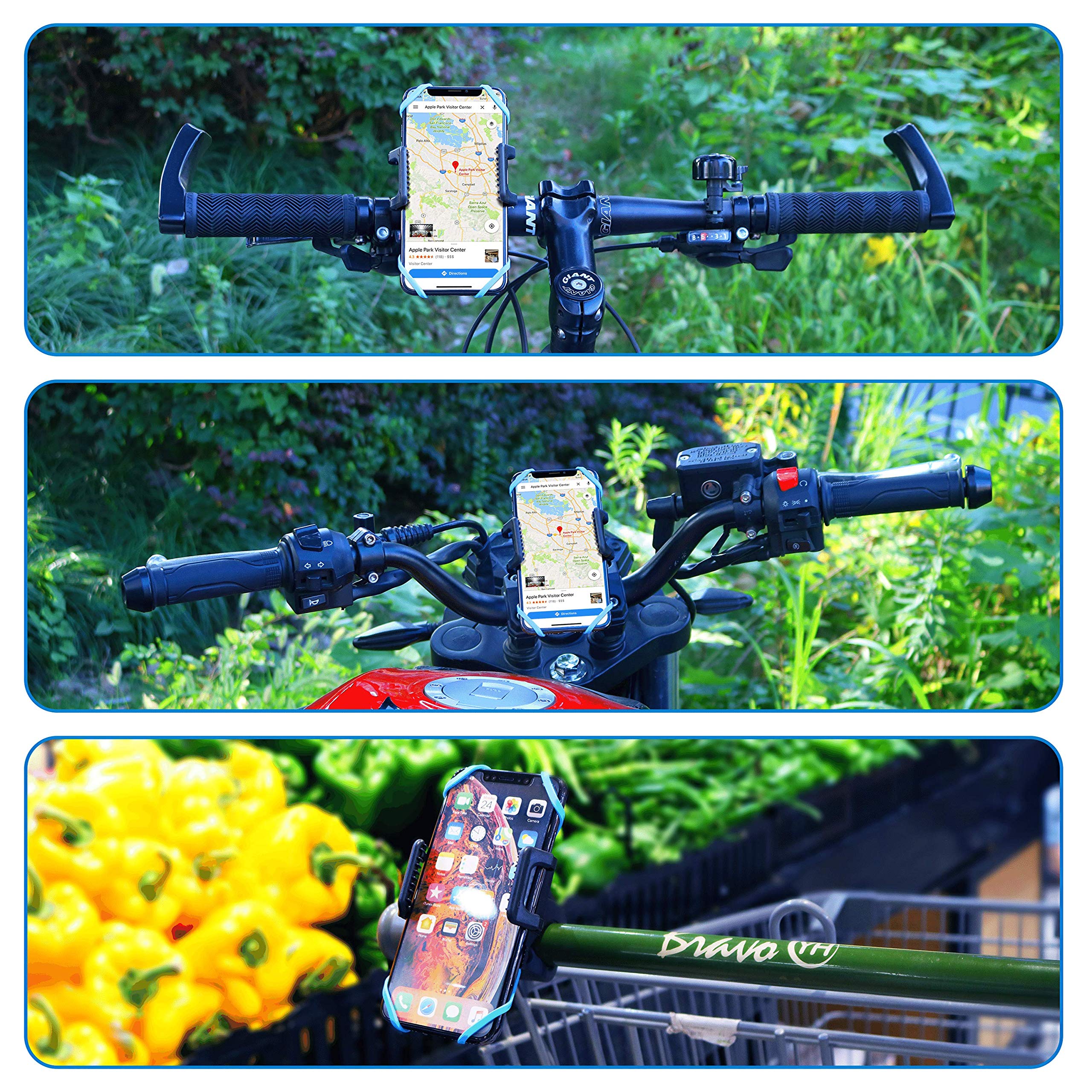 PREMIUM Bike Phone Holder Mount - Universal Mounts for Bicycle, Motorcycle, Motorbike, Moped, Scooter, Pram - All Handlebars & 360° - AntiShake & NonSlip - 3.5 to 6.5 Inch Smartphone - Waterproof