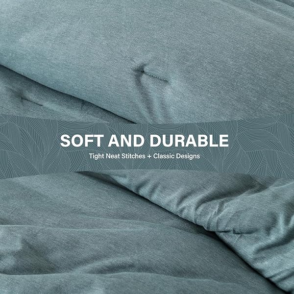 SAHSAHCASA QUEEN SIZE LONG-STAPLE COTTON COMFORTER SET – FLUFFY, SOLID BREATHABLE DOWN ALTERNATIVE BEDDING, 100% COTTON FOR QUEEN BED, 90″ 90″, 3PCS, GRAYISH BLUE